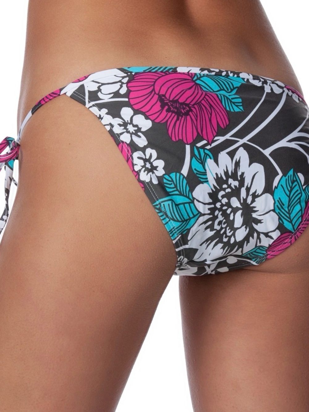 Panache Bohemia Floral Tropical Side Tie Bikini Bottom Black Pink & Teal